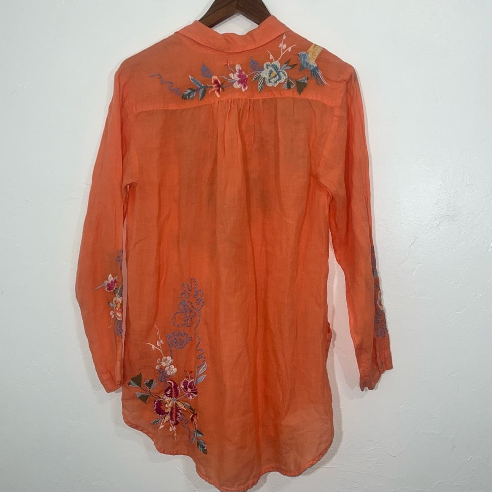 Johnny Was Miro Henley Popover Tunic Orange Embroidered Top Blouse Size M - Picture 11 of 11